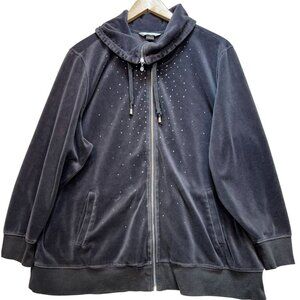 Cj Banks Women's Zip Up Velour Soft Sparkly Jacket Long Sleeve Size 2X Gray